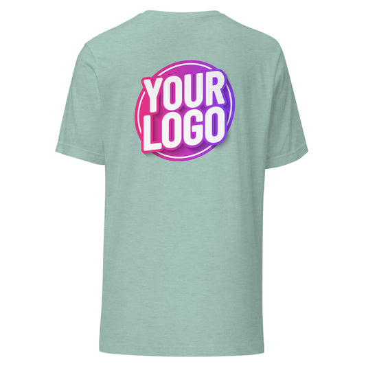 Unisex t-shirt - Heather Prism Dusty Blue with Custom Printed Back